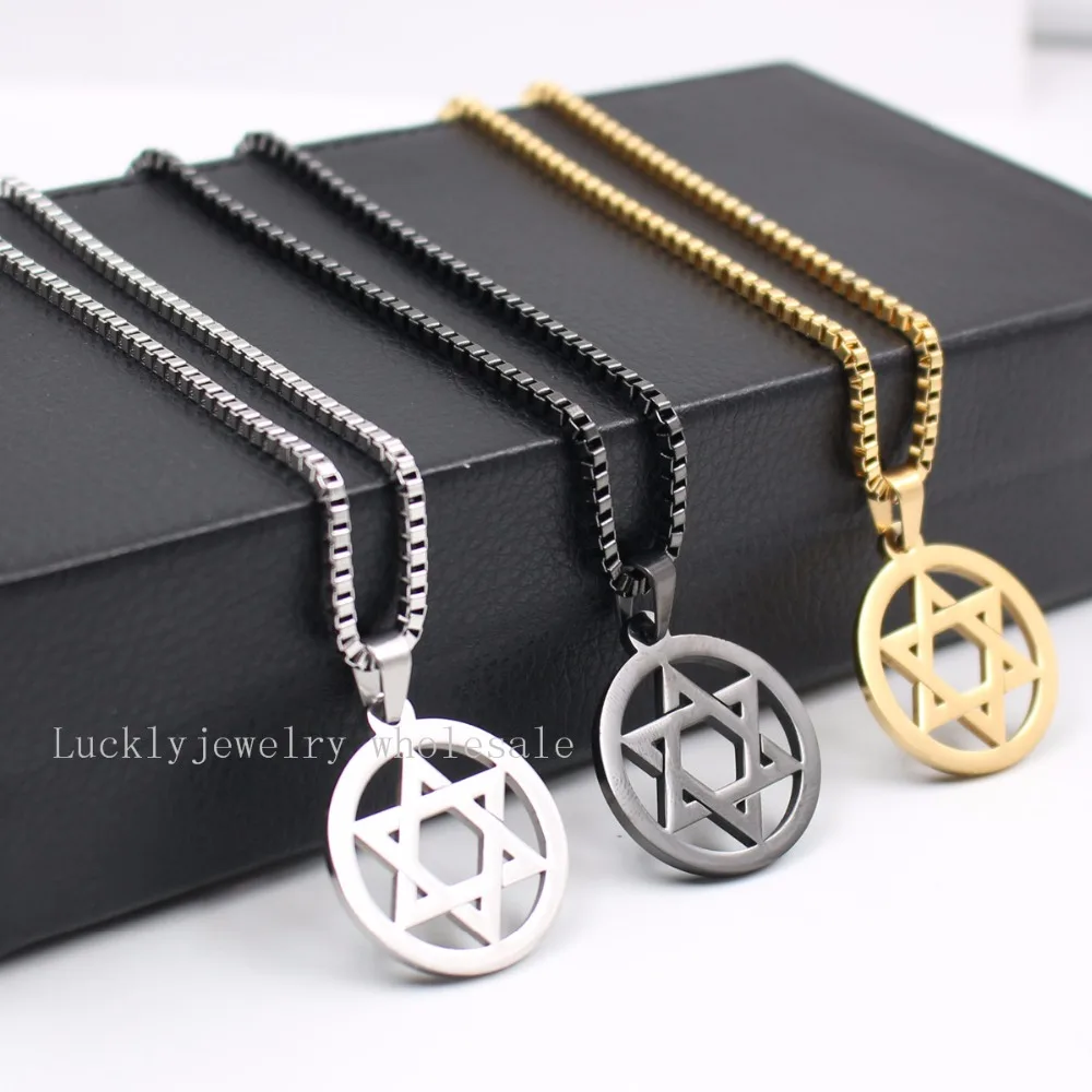 

18''-30'' Choose Unisex With 2.4mm Box Chain Stainless Steel The star of David religion Pendant necklace 30mm size charms