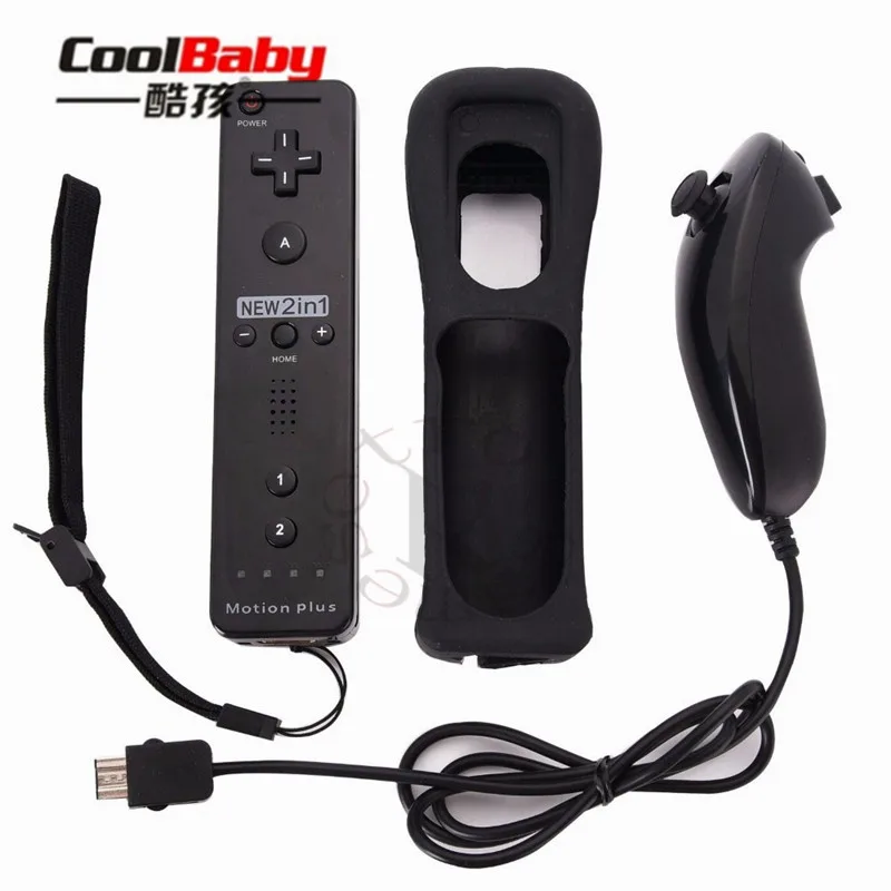 Telecomando Wireless 2 In1 E Controller Nunchuk Per Wii Con Custodia Protettiva In Silicone Motion Plus + Tracolla