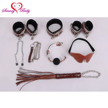 

Leather Adult Games Sex Bondage Restraint HandCuffs Ankle cuffs Gag Whip Collar Fetish Slave Bdsm Sex Toys Erotic Toys RYB004