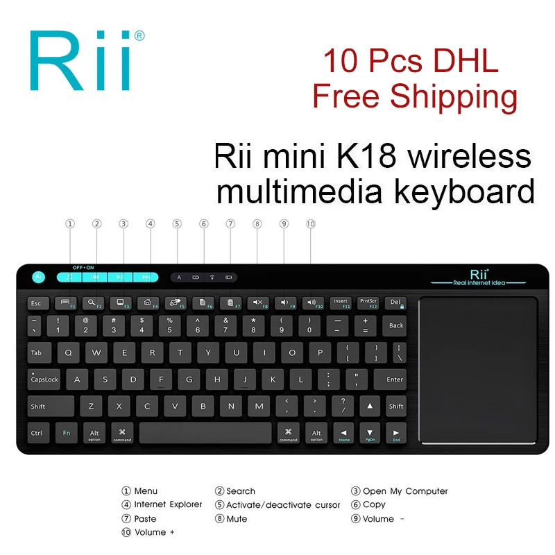 Rii K18 2 4 ГГц Беспроводной Мультимедийная мини клавиатура с большой Размеры тачпад