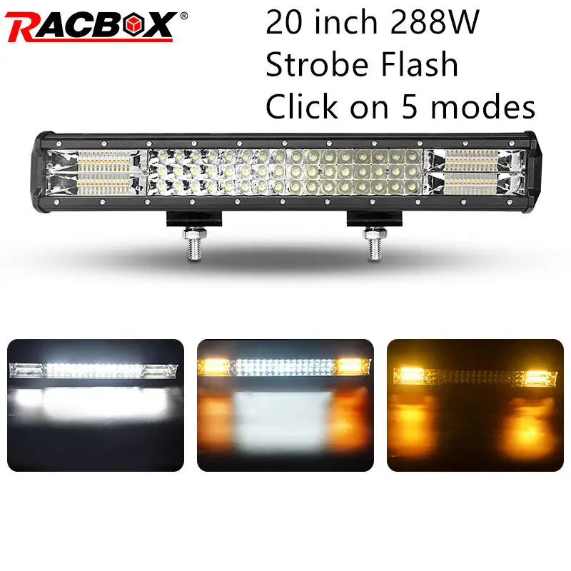 Ceny LED Bar 20 cal 288 W LED work light bar 5 tryby przeciwmgielne combo wodoodporna IP67 samochodów łódź offroad poziomy jazdy reflektorów pracy