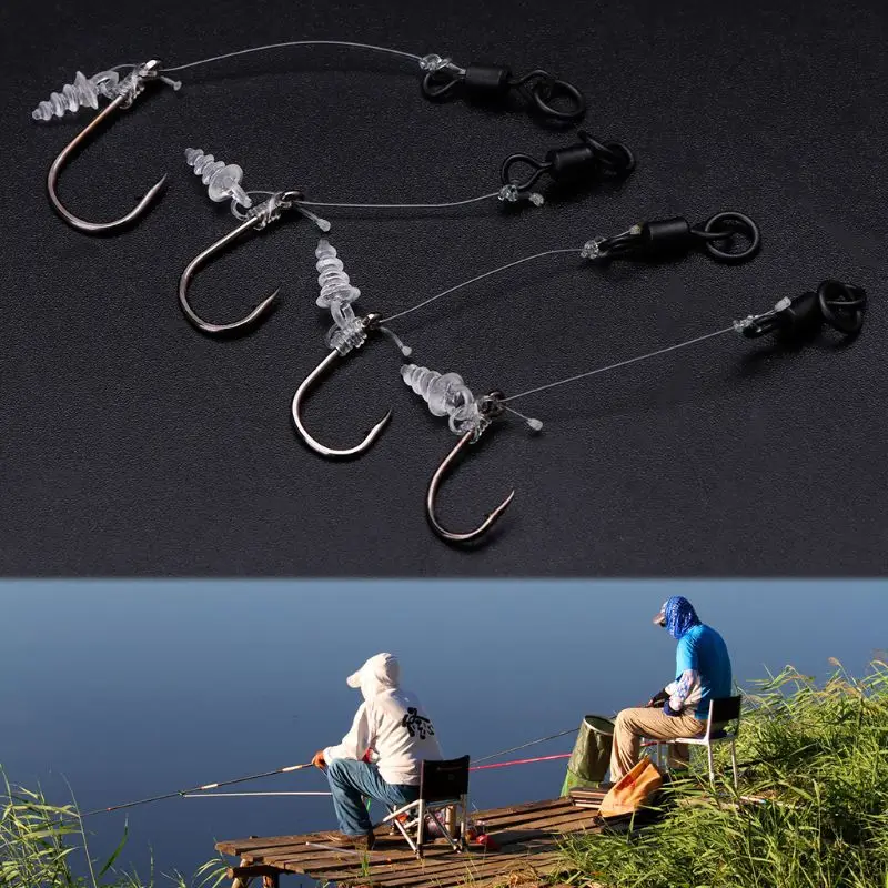 

5 Pcs/Set Fishing Hook Anti Line Transparent Tackle Carp Ready Rigs Connected Accessories 2/4/6/8# Hooks High Carbon Stee