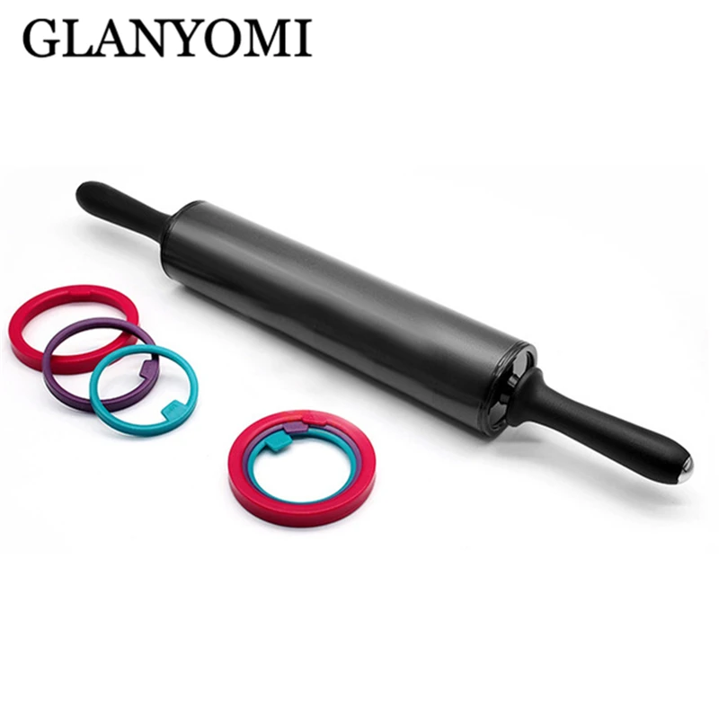 

Rolling Pin Stainless Steel Dough Roller with 3 Removable Adjustable Thickness Rings for Baking Dough Pizza Pie Pastries Pasta