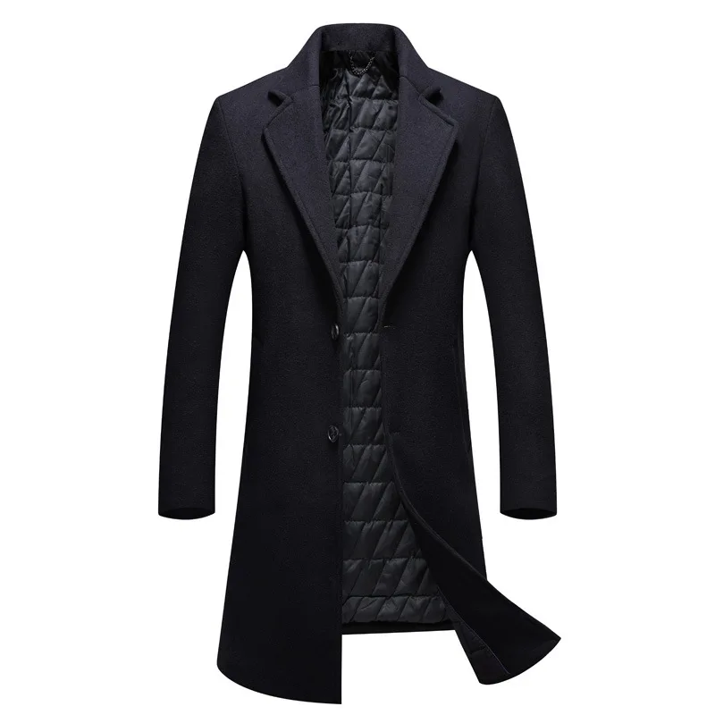 FGKKS, мужское зимнее шерстяное пальто,, Мужская Новая мода, однотонный цвет, теплый, толстая шерсть, смесь шерсти, бушлат, мужской Тренч, пальто - Цвет: Black