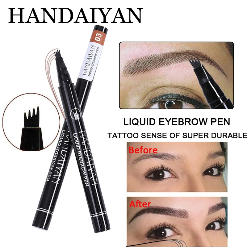 Brow Makeup Natural Microblading Eyebrow Tattoo Pen 4 Fork Tips Fine Sketch Liquid Eyebrow Pencil Waterproof 2