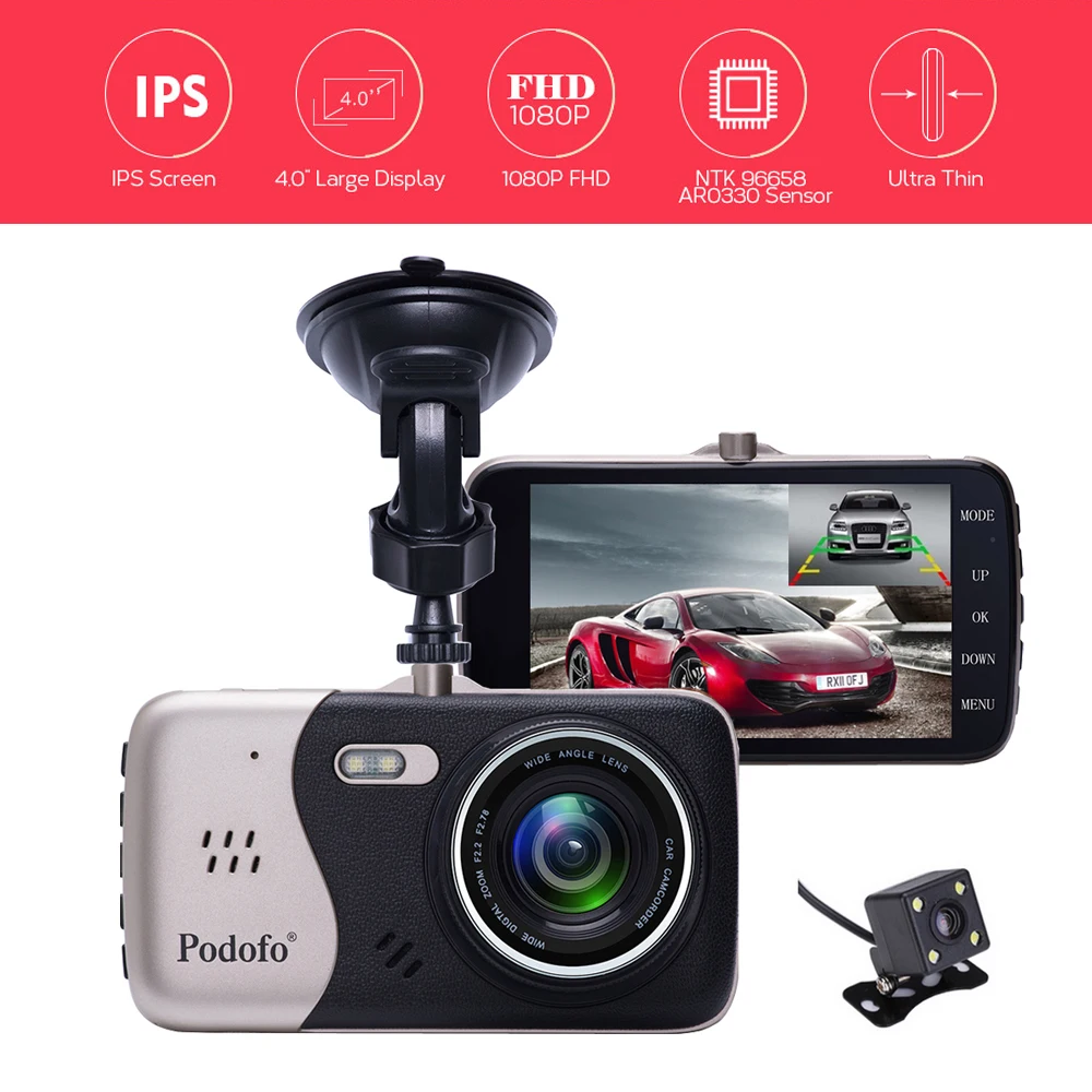 AMPrime 4 0 дюймов Dash камера с двойным объективом 1080 P FHD Автомобильный