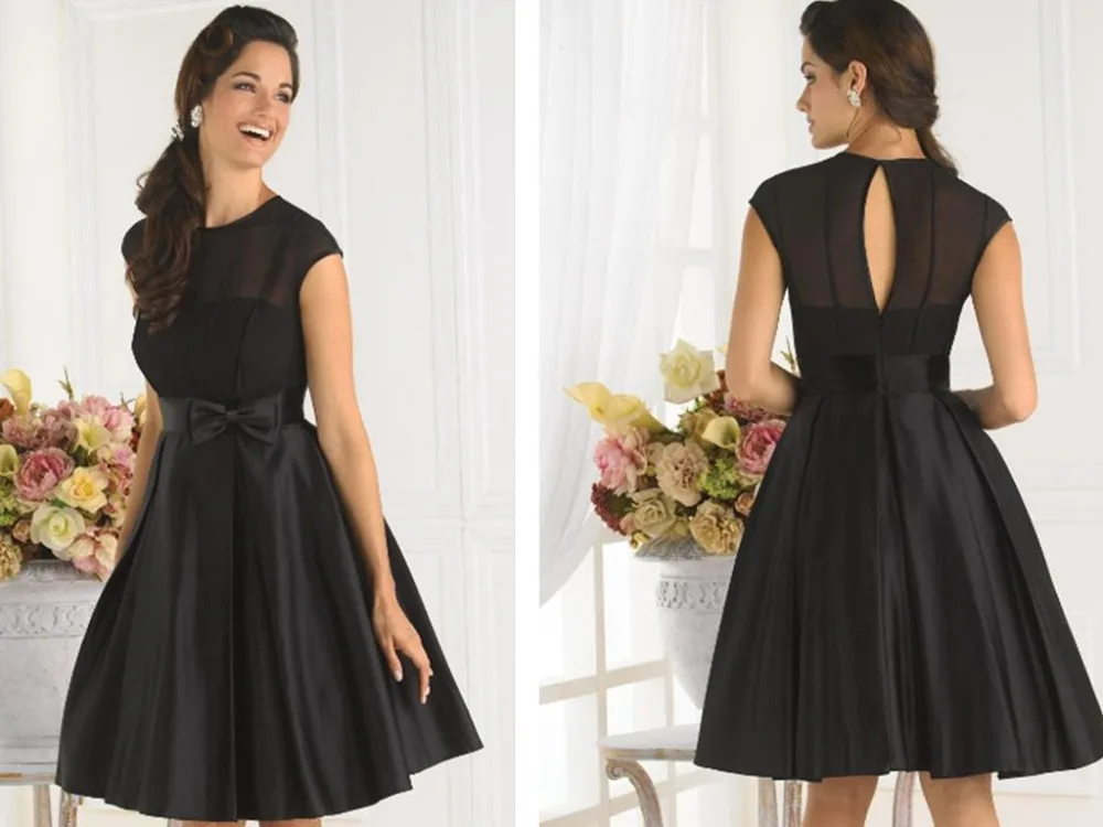 

2015 new design hot sexy brides knee-length custom cap sleeve a-line black short cheap Bridesmaid Dresses free shipping