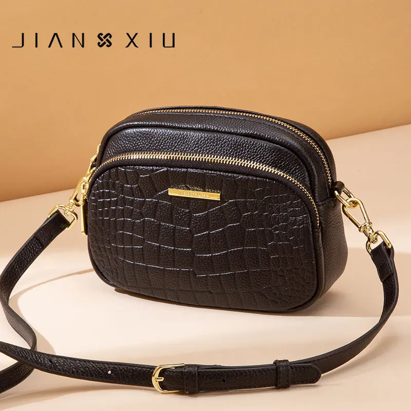 Бренд JIANXIU, женская сумка через плечо, крокодиловый узор, натуральная кожа,, женская маленькая сумка-мессенджер, 2 цвета, сумки-тоут - Цвет: Black