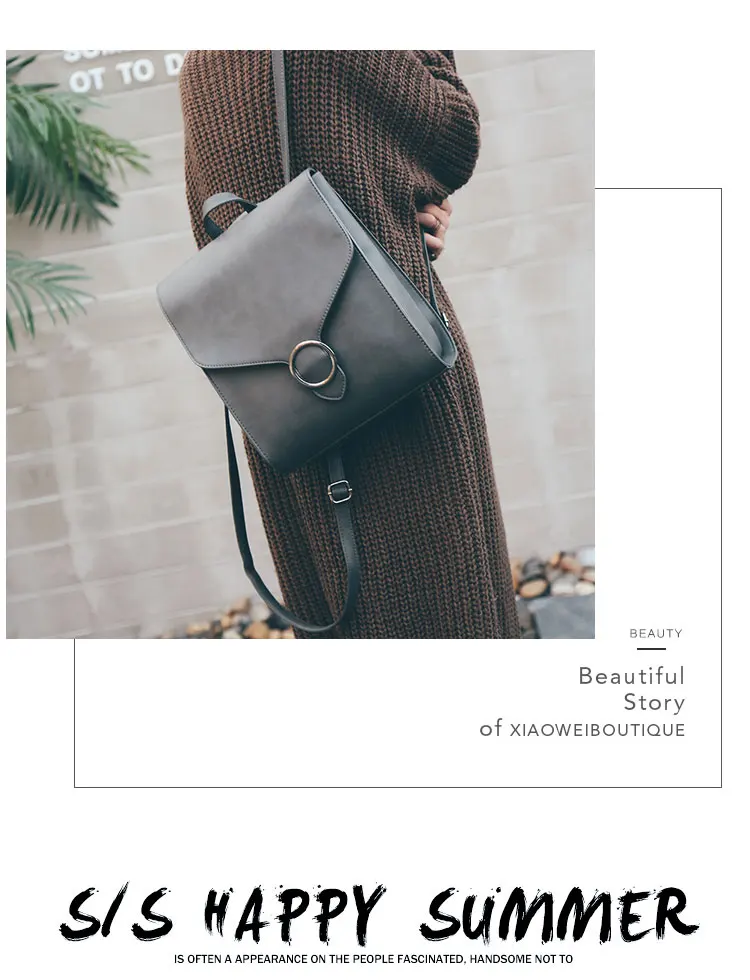 New Korean Style Vintage Preppy Style Backpack Women PU Joker Leisure School Bag Vintage London Fashion Pure Color Backpack04