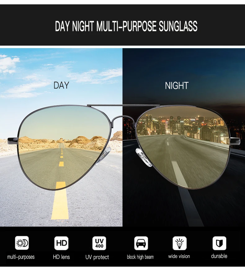 Фотохромные очки ночного видения мужские желтые антибликовые Очки Пилот Хамелеон UV400 изменение цвета вождение автомобиля авиация солнцезащитные очки