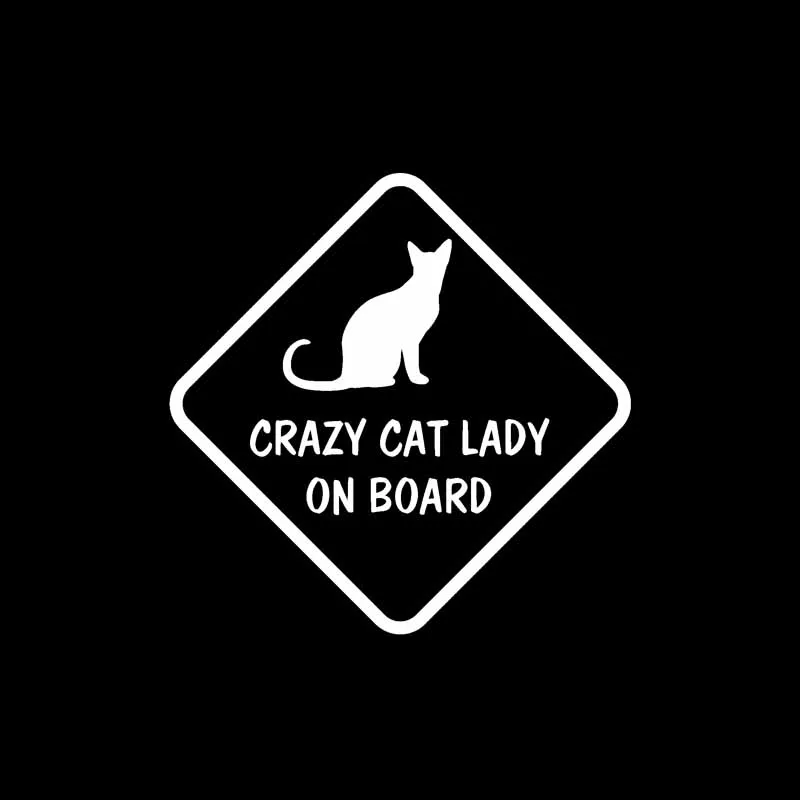 QYPF 10,2 см* 10,2 см CRAZY CAT LADY на доске Милая машина Виниловая Наклейка Черная Серебристая C14-0185