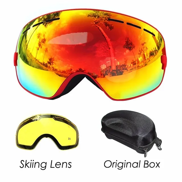 US $13.55 COPOZZ Ski Goggles with Lens and Box Case Ski Mask UV400 Anti-fog Snow Goggles Big Spherical Skiing