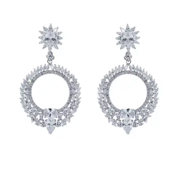 

Crystal Cubic Zirconia CZ Round Wedding Dangle Earring for Bridal Women Girl Prom Party Jewelry Accessories CE10743