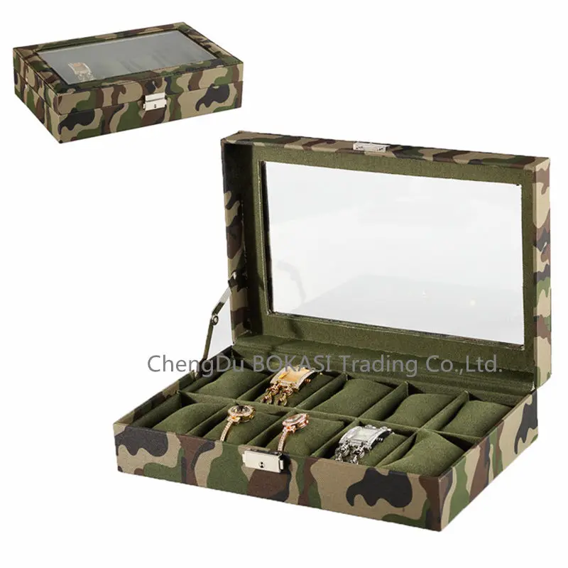 

New 10 Slots MDF Wood Watch Display Box Army Green Color Mechanical Watch Storage Cases Jewelry Lady's Bracelet Gift Box