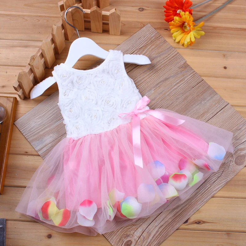 Летнее платье для девочек платье с лепестками роз для девочек милое цветное платье для маленьких девочек от 0 до 2 лет