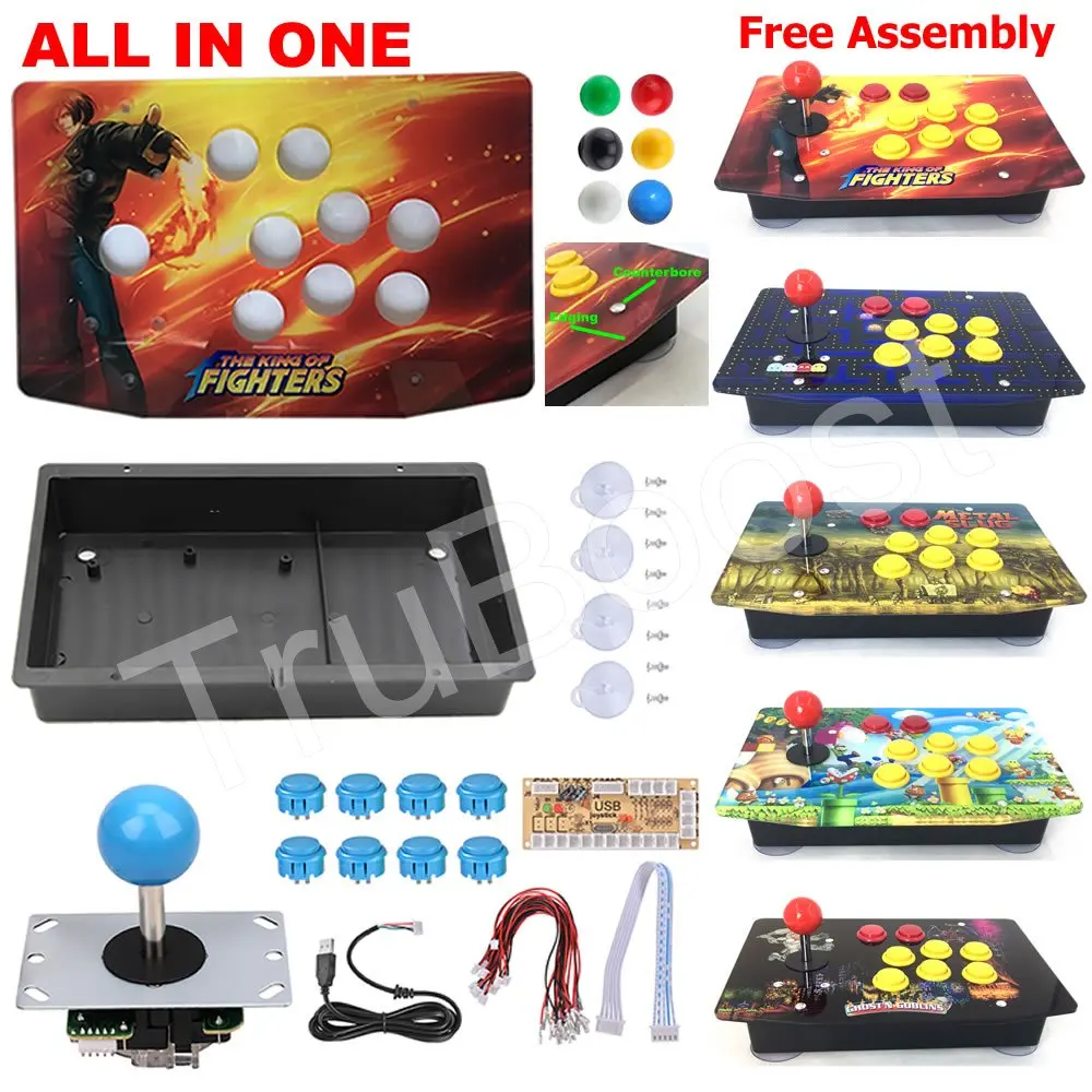 

DIY Arcade Joystick Kits 5Pin Joystick Acrylic Artwork Panel Case Buttons Encoder 6 Colors Free Assembly