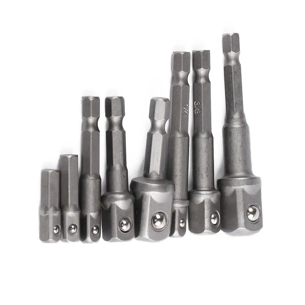 

8PCS Hex Shank Wrench Drive Power Drill Socket Drill Adapter Socket Extension Bits Adaptor Set 1/4" 3/8" 1/2" screwdriver tools