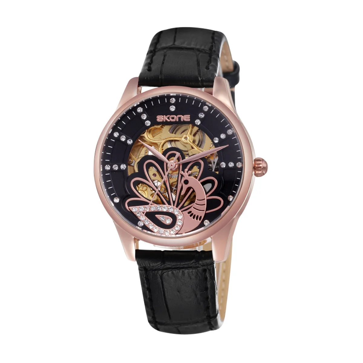 SKONE Brand Women s Automatic SelfWind Mechanical Watch White Leather Band Ladies Simple Fashion Casual Clocks