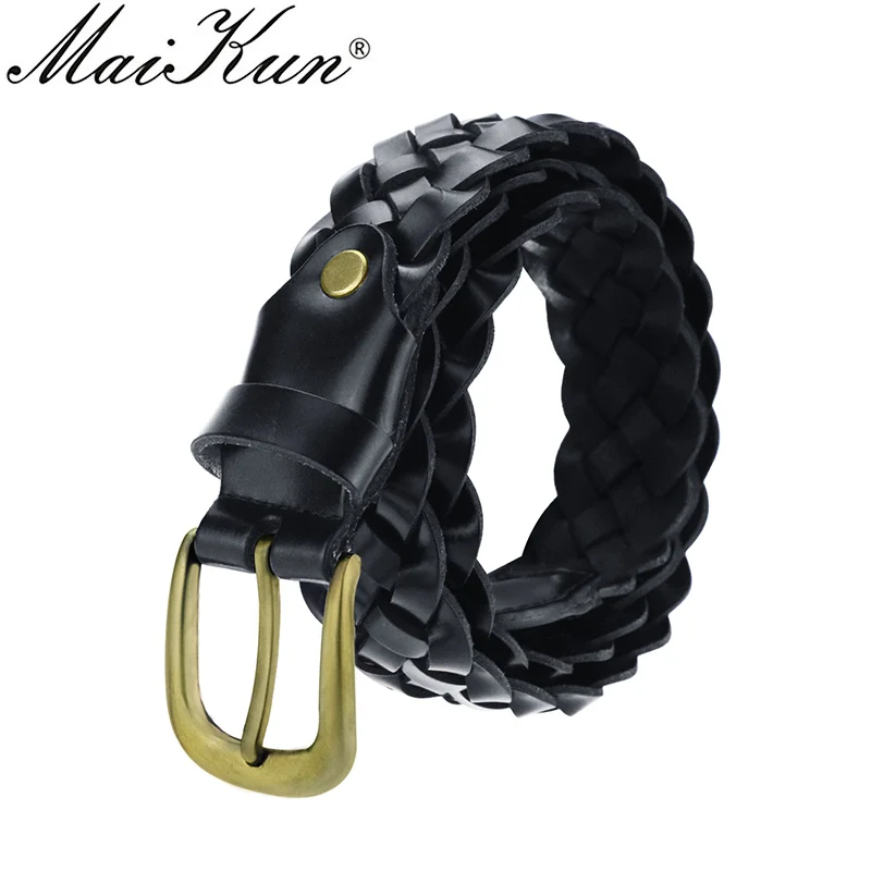 

Maikun Braided Belt for Women Knitted Woven Men Belts Vintage Waist Strap Casual Belt Pin Buckle Female Belt for Dress Jeans