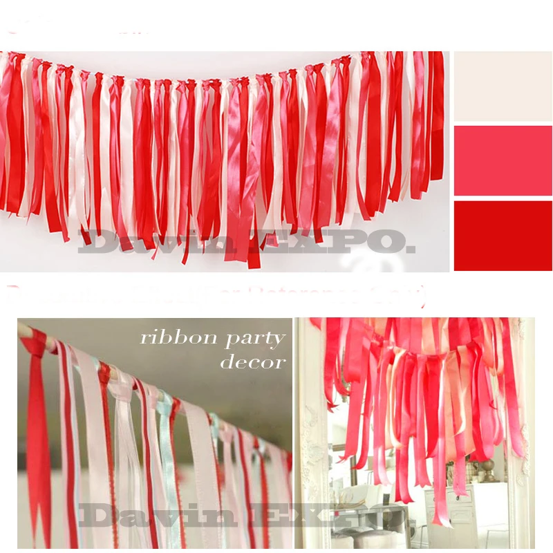 NEW 39*13.7inch Tassel Satin Ribbon Streamers Garland For Birthday