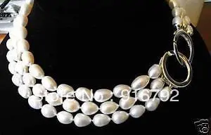 

Free shipping@@@@@ free shipping >>>>>Real natural saltwater 9-10mm white pearl necklace 3 rows a