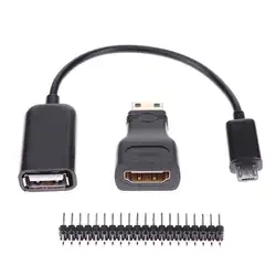 3 в 1 Mini-HDMI мужчины к женщине HDMI адаптер + Micro USB к USB кабель провод + мужской заголовок GPIO Пальцы для Raspberry Pi Zero комплект