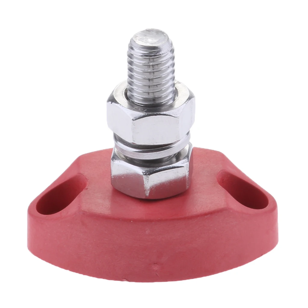 Positive Insulated Battery Power Junction Post Block 1/4 inch 6mm Thread for Truck RV Boat, Stainless Steel (Red)