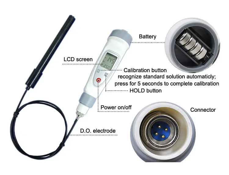 

Pen type Dissolved Oxygen Meter Temperature portable pocket water quality DO tester Analyzer with Probe Gold Inside