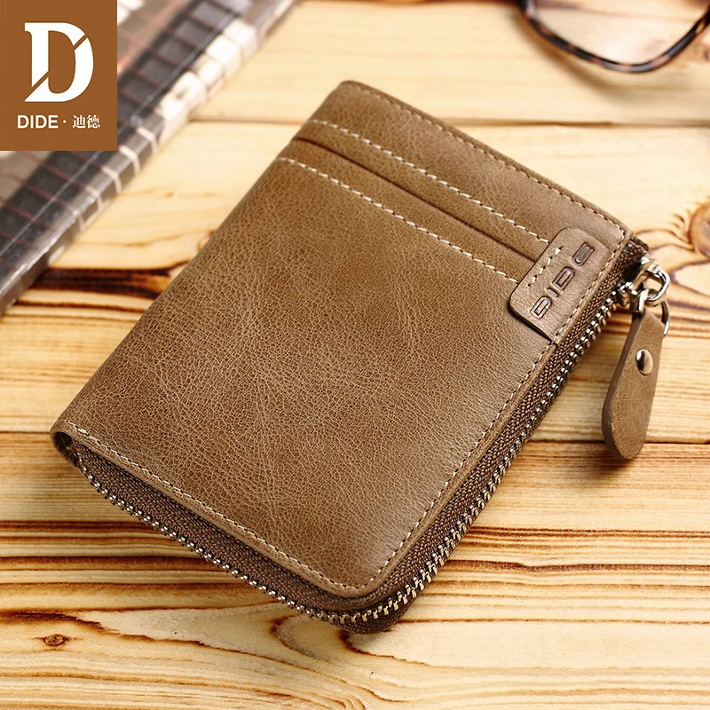 

DIDE 2018 Fashion Casual purse male original genuine leather hand bag wallets for men Small Mini Zipper Purse DQ678