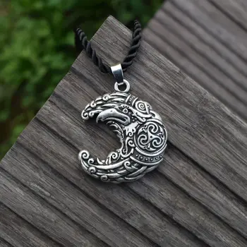 

Moon shape knot raven pendant necklace Crow Viking Bird Jewelry Norse 12pcs