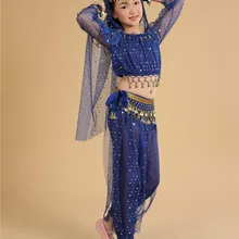 Детский костюм для танца живота для сценического шоу, детская индийская одежда с блестками для выступлений, костюмы для восточных танцев, танцевальная одежда Для Болливуда 9