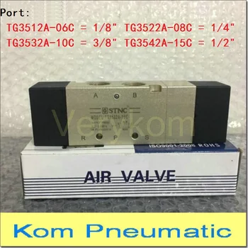 

STNC 5 Way Center Close Solenoid Air Valve TG 3512A-06C 3522A-08C 3532A-10C 3542A-15C Port 1/8" 1/4" 3/8" 1/2" 24V DC 220V AC