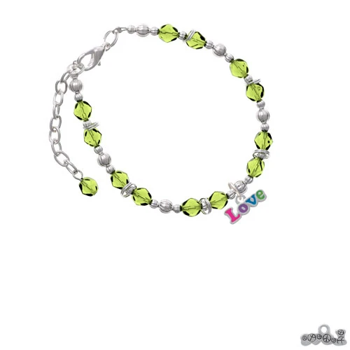 Rainbow Colored ''Love'' Lime Green Beaded Bracelet