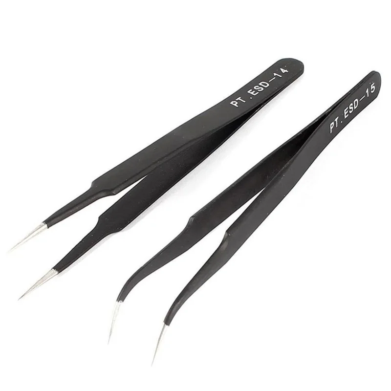 

2PCS ESD-14 ESD-15 Anti-static Curved Straight Tip Forceps Precision Soldering Tweezers Set Electronic ESD Tweezers Tool