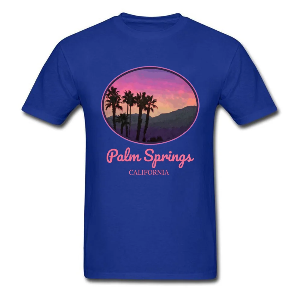 Mens 2018 New Normal Tops T Shirt Crewneck NEW YEAR DAY 100% Cotton Top T-shirts Fashionable Short Sleeve Customized Tee Shirts Palm Springs California. Sunset Mountains Palm Trees Cool Retr blue