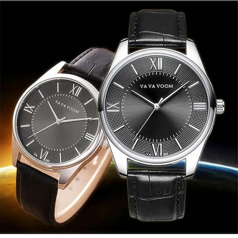 

Business Men's Watches Luxury Brand VA VOOM Watch Men Leather Wristwatch Black Brown Male Waterproof Quartz Clock Relojes Meja D