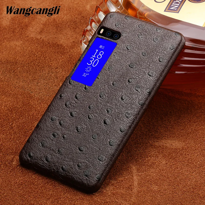 

Luxury Custom made Ostrich Texture Genuine leather phone case for Meizu Pro 7 Half-pack phone case phone protection case