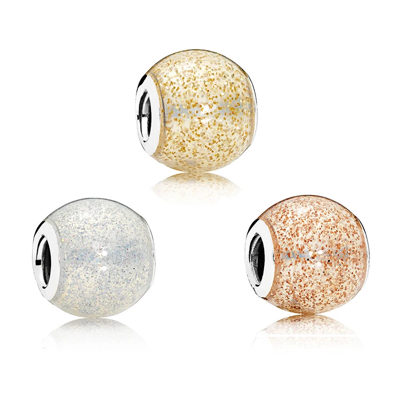 

Authentic 925 Sterling Silver Bead Rose Gold Silvery Glitter Ball Charm Fit Original Women Pandora Bracelet Bangle DIY Jewelry