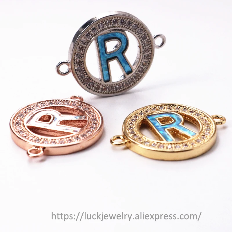 5 шт./лот удачи Jewel эмаль 26 Алфавит Буква R Micro Pave чешские камни для DIY изготовления