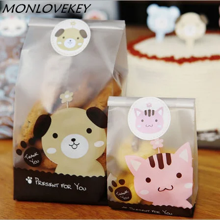 

10pcs/pack Plastic Biscuit Cookie Bag Baking Packs Sac Plastique Cute Dog Cat Pattern Packaging for Cookies Bolsas de Regalo