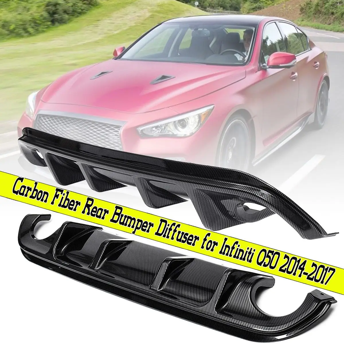 

Auto Car Styling Carbon Fiber Add on Car Rear Bumper Diffuser Under lip Spoiler Kit for Infiniti Q50 2014 2015 2016 2017