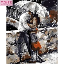 YIKEE украшение дома в скандинавском стиле, целующиеся пары в зонте, картина маслом по номерам, картины по номерам