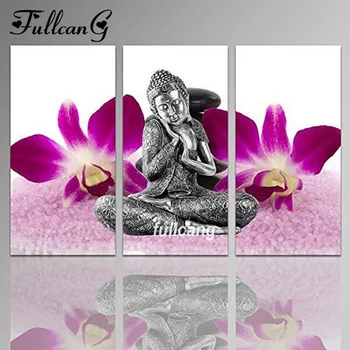 

FULLCANG Full Square Diamond Embroidery Orchid Buddha Triptych Diy Diamond Painting Cross Stitch Mosaic 5D Needlework Kits D549