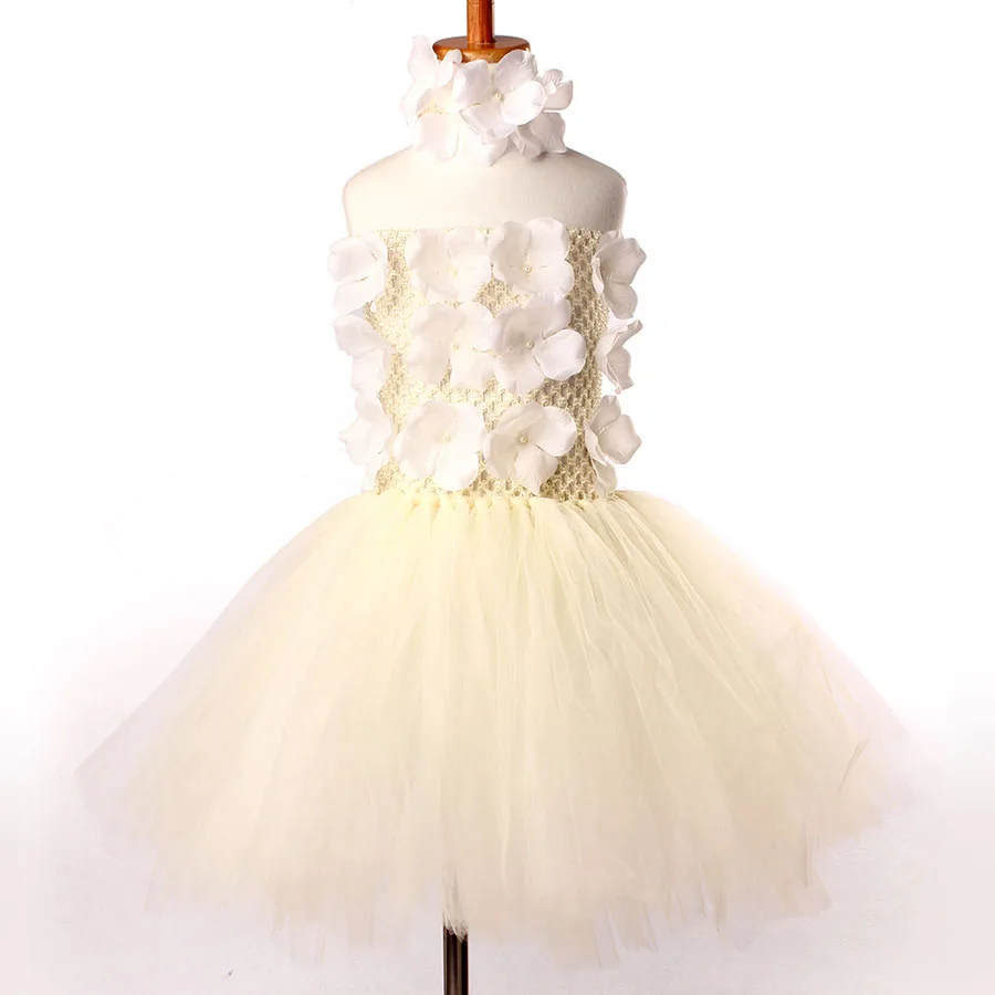 Elegant Floral Girls Tutu Dress with Pearl Centers for Wedding Birthday Party or Photo Shoot Children Flower Tulle (3)