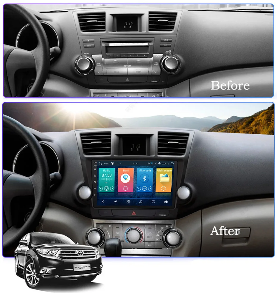 Top 9 inch 2.5D IPS HD multi-touch screen Android 8.1 2G RAM 32G ROM NAVI for Toyota highlander 2009-2014 with Bluetooth SWC WIFI 1