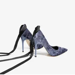 2019 новые весенние тонкие туфли с острым закрытым носком на очень высоком каблуке, бархатные женские туфли на высоком каблуке-шпильке