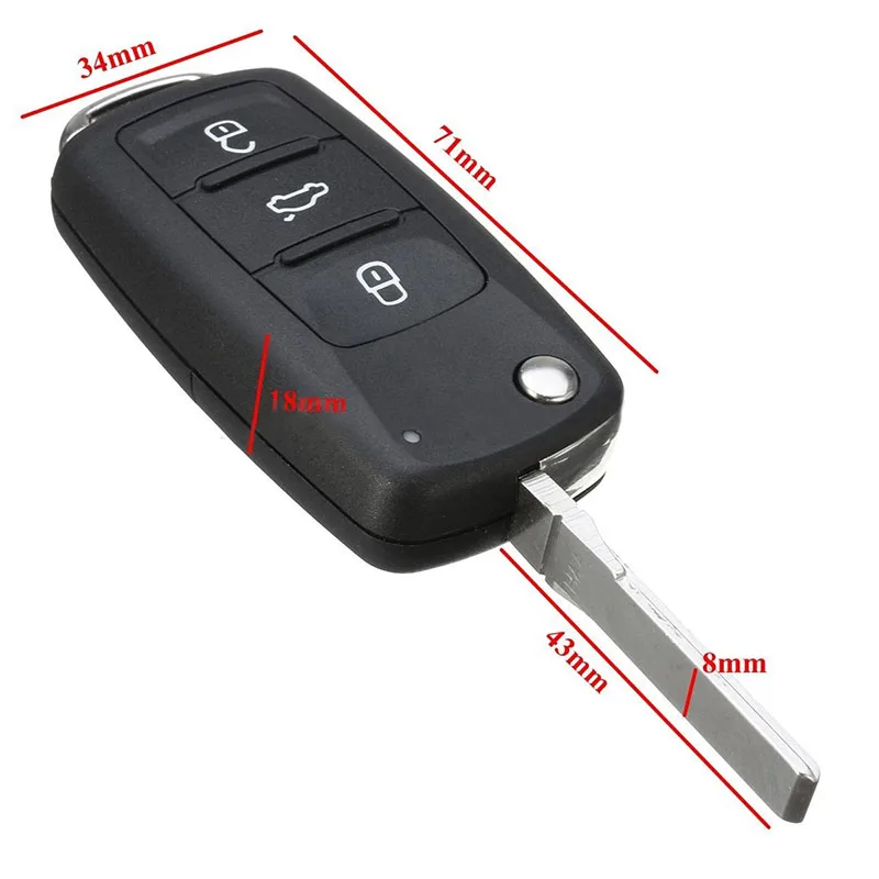 Mayitr 3 Button Folding Flip Remote Key 433MHz ID48 Chip with Uncut Blade For V-W 2010-UP 5K0837202AD High Quality ABS & Metal