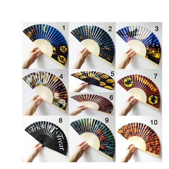 

50pcs Halloween Hand Folding Elegant Paper Hand Fan Wedding& Party Decoration Favors 16 kinds can be selecet