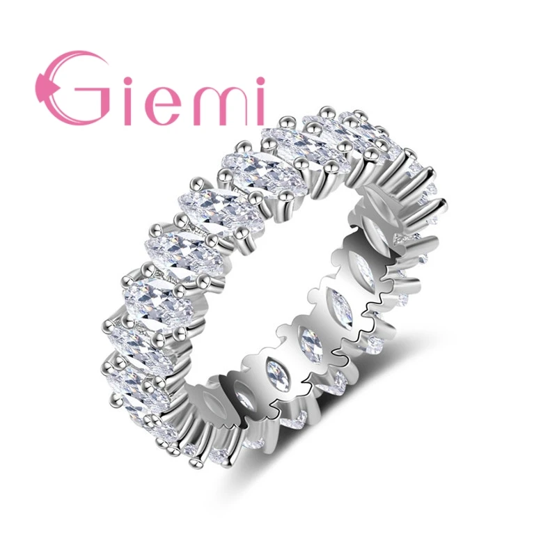 

GIEMI Simple Narrow Band Rings Paved Full Shiny Crystal Stone 5 Color Option Concise Wedding 925 Sterling Silver Rings