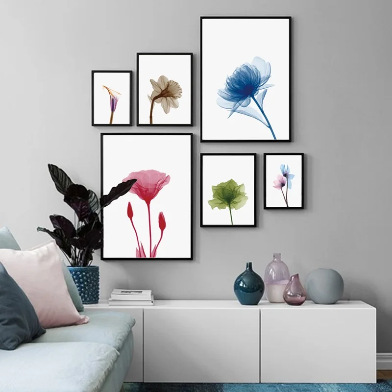 Transparent Flower Modern Scandinavian Nordic Posters and Prints Wall Art Canvas Painting Pictures For Living Room Decor | Дом и сад